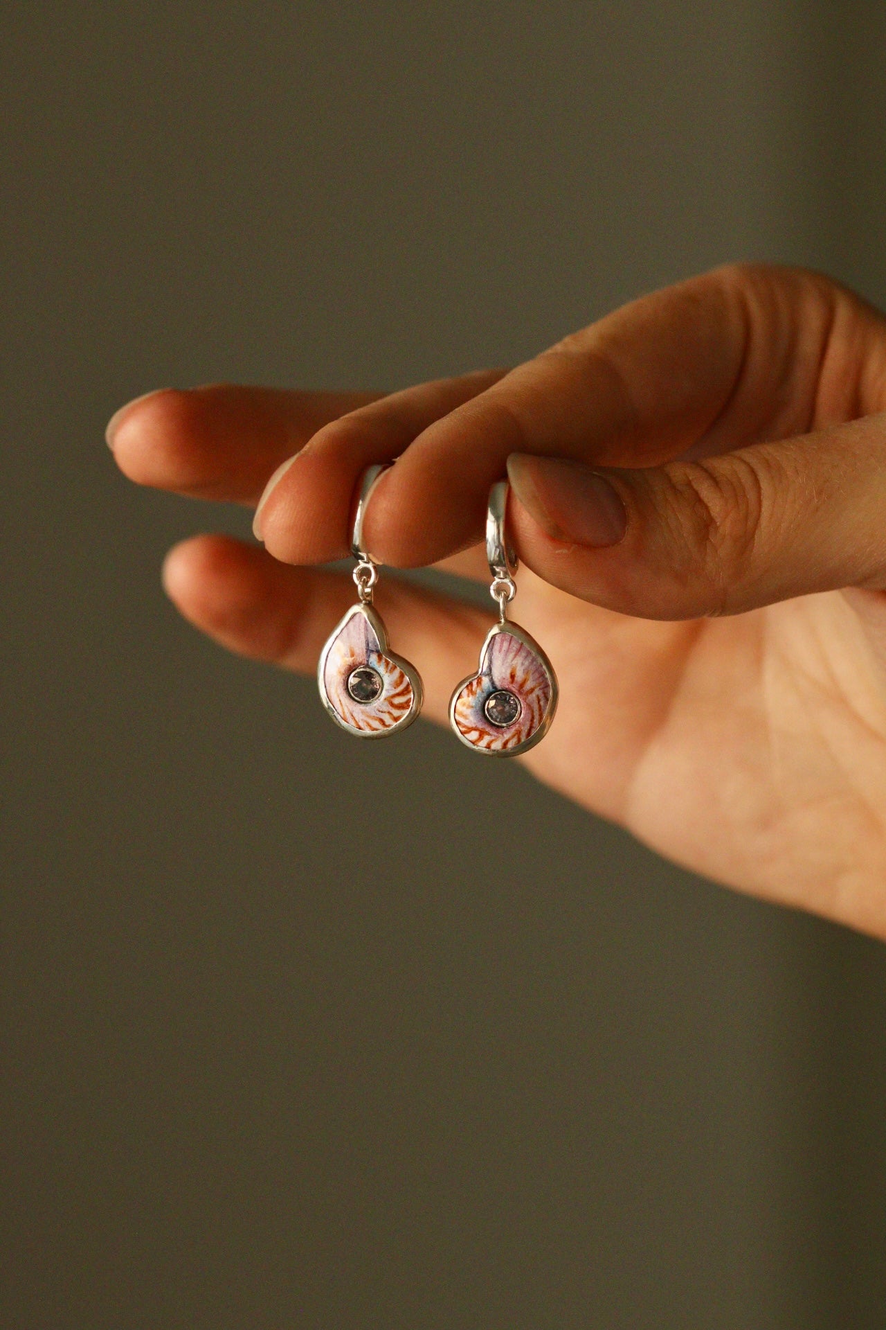 Nautilus shell huggie hoop earrings