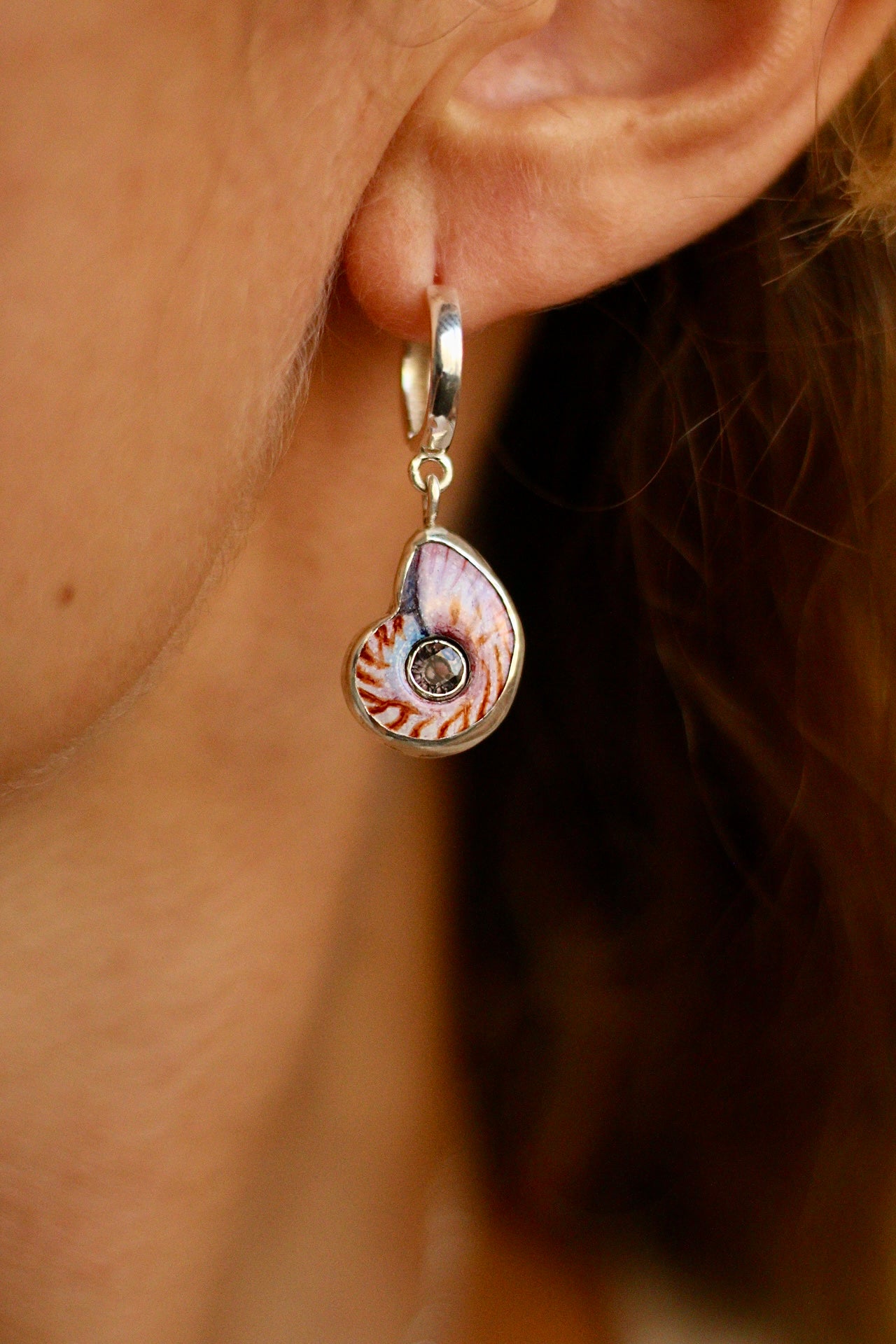 Nautilus shell huggie hoop earrings