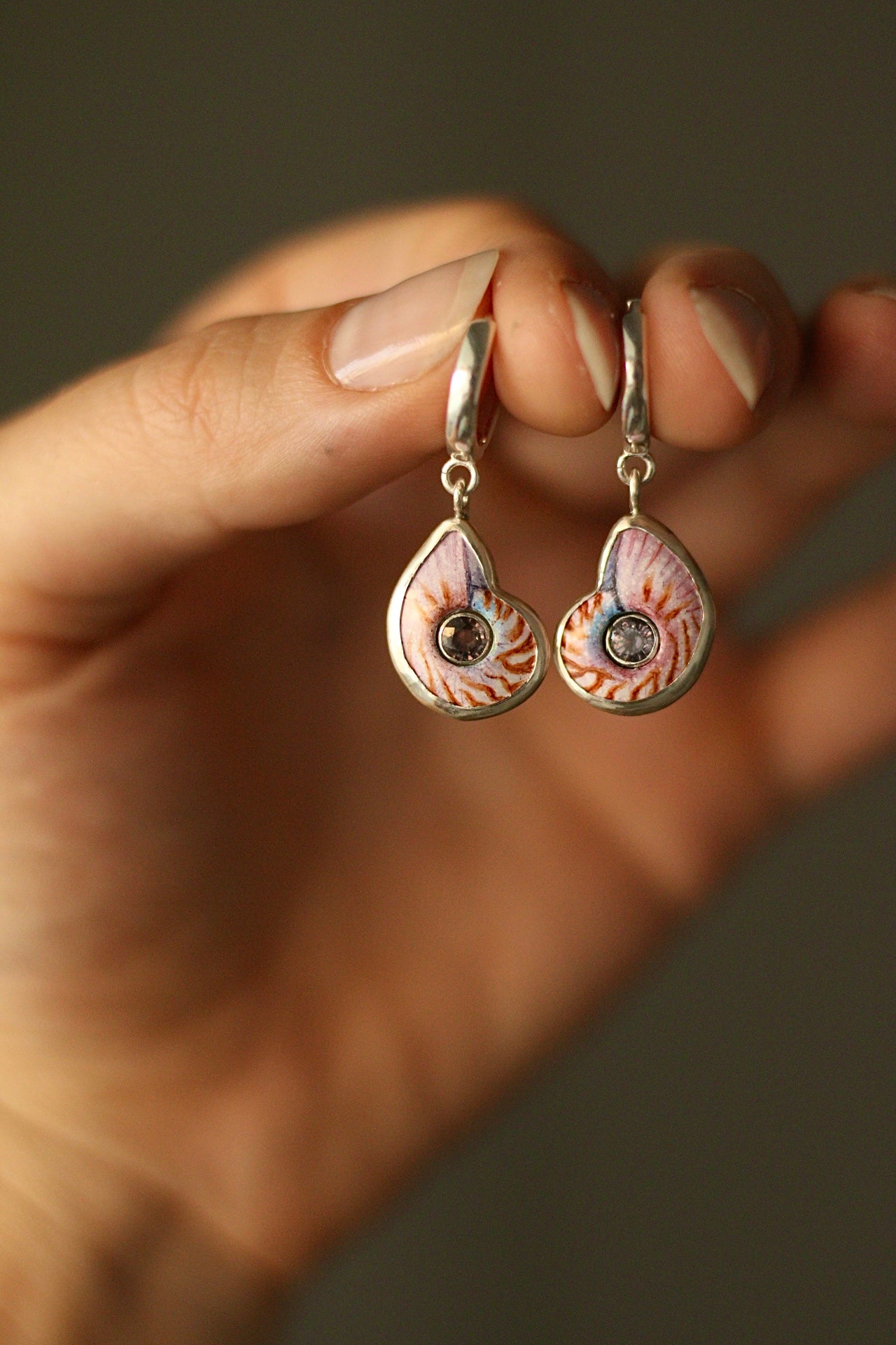 Nautilus shell huggie hoop earrings