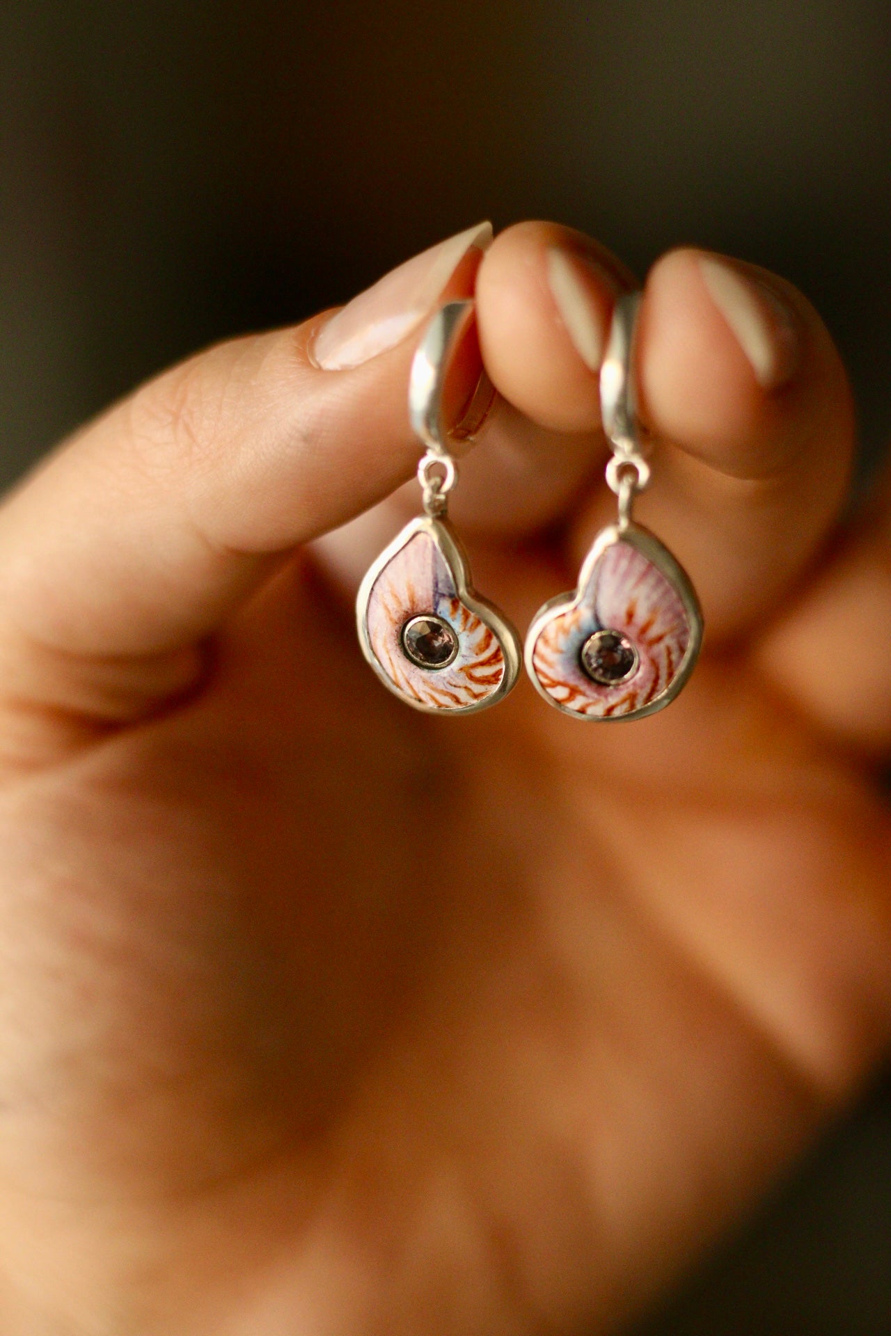 Nautilus shell huggie hoop earrings